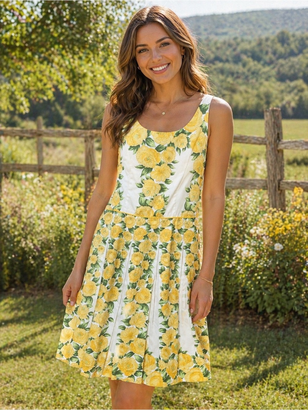LOFT Yellow Floral Scoop-Neck Mini Dress